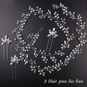 Denifery hair vine styled in a low chignon showing refined bridal enhancement