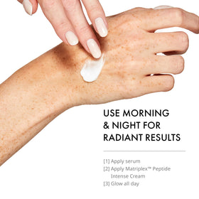 depology applying cream to cheek for visible smoothing and moisture