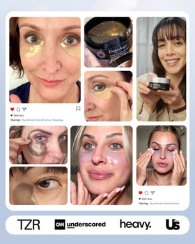 depology eye patches in spa setting with towel, representing relaxing self-care benefit