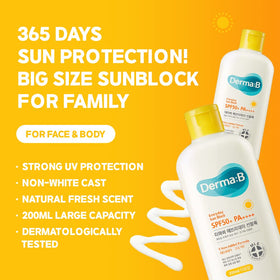 Derma B label and pump detail highlighting product information and easy dispensing