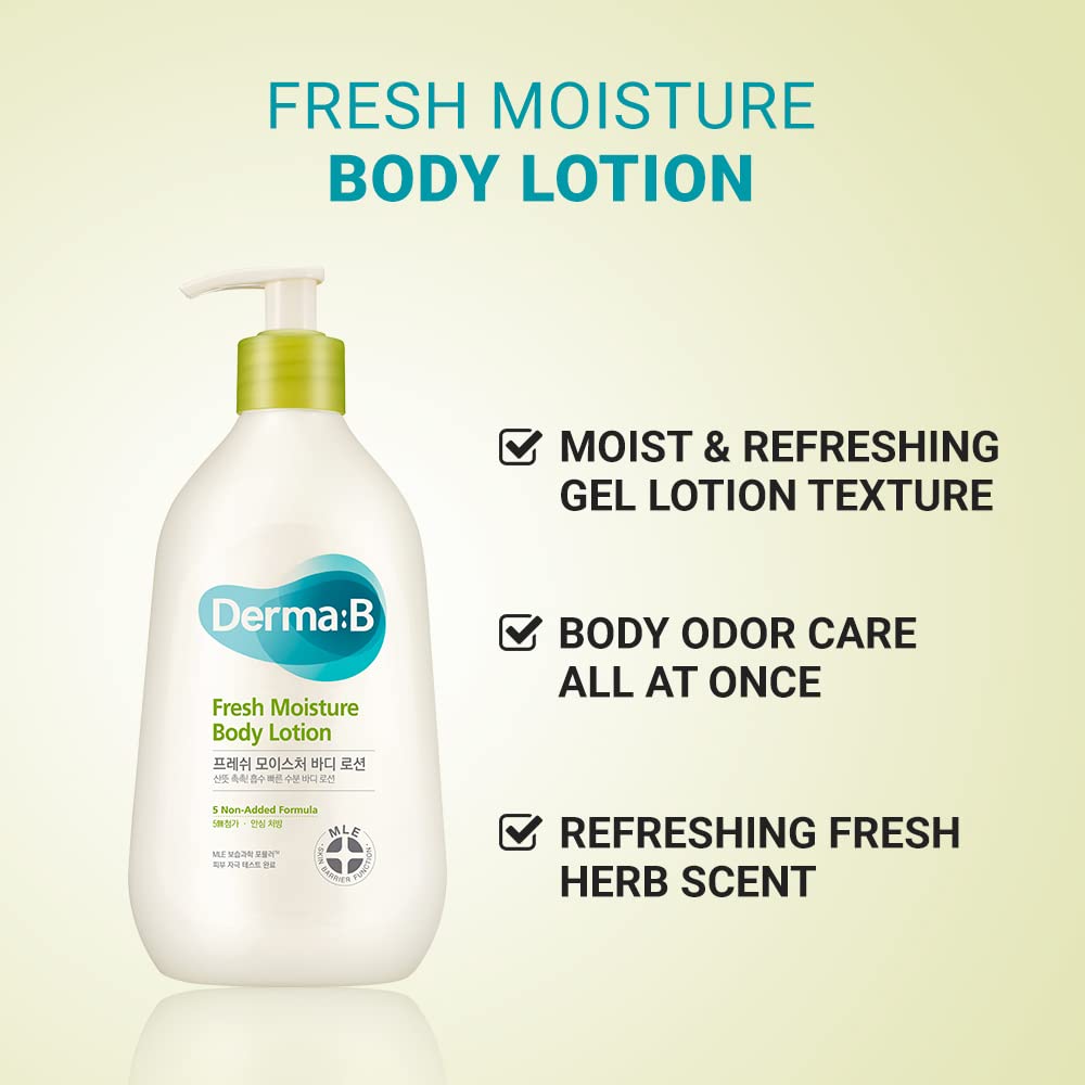Derma B pump dispensing gel-lotion texture for quick absorption