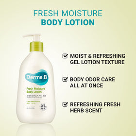 Derma B pump dispensing gel-lotion texture for quick absorption