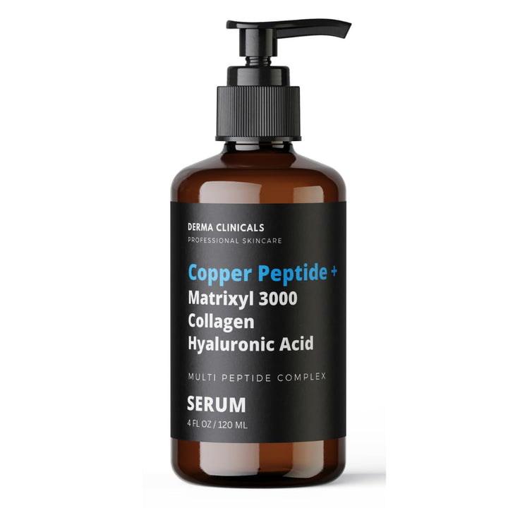 DERMA CLINICALS front pump bottle showing label and use benefits