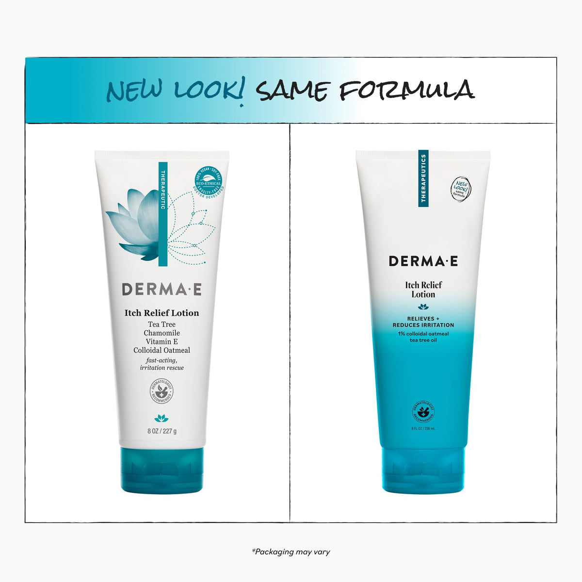 Derma E 8 oz bottle held in hand to show true size and portability