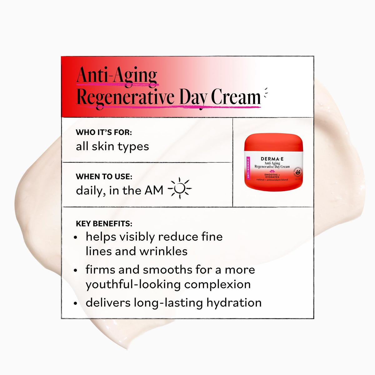 Derma E being applied to face and neck illustrating easy morning use and layering under makeup