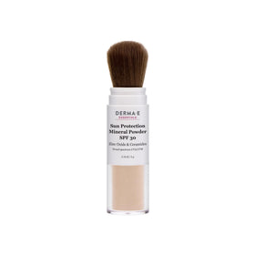 DERMA E front packaging showing compact and brush for portable sun protection