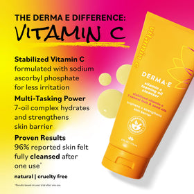 Derma E cleanser staged with other skincare showing routine compatibility