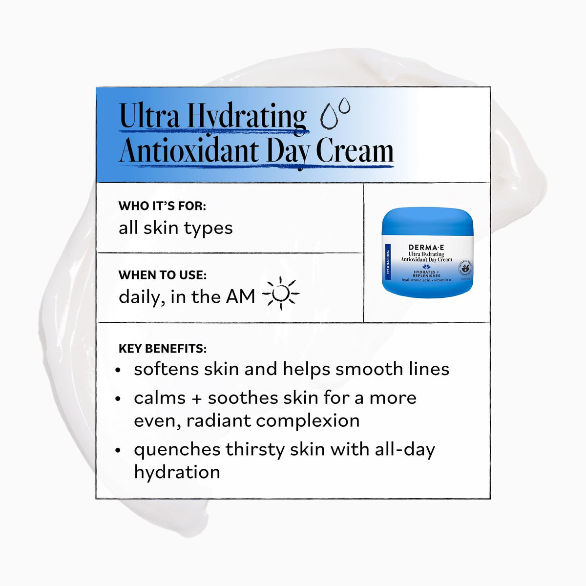DERMA-E applying cream in hand demonstrating lightweight absorption benefit