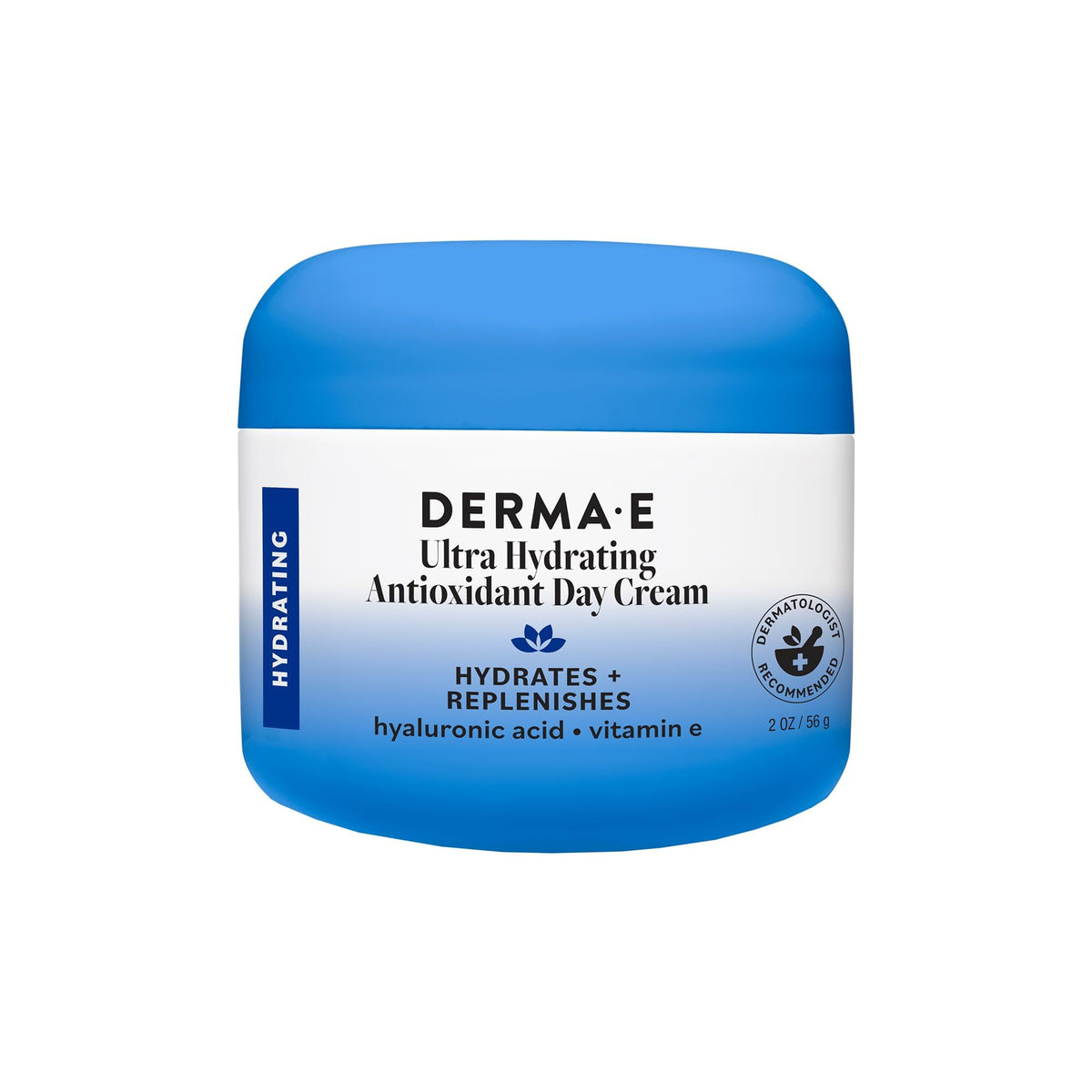 DERMA-E jar front packaging showing clean label and 2 oz size for trust