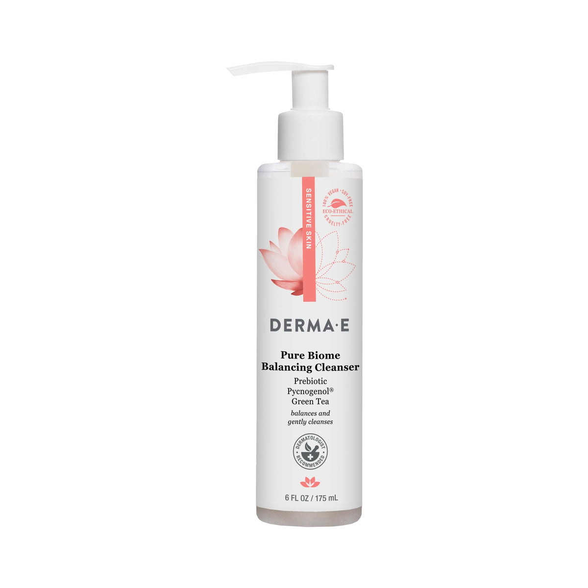 Derma E front bottle pump showing clean packaging and gentle formula benefit