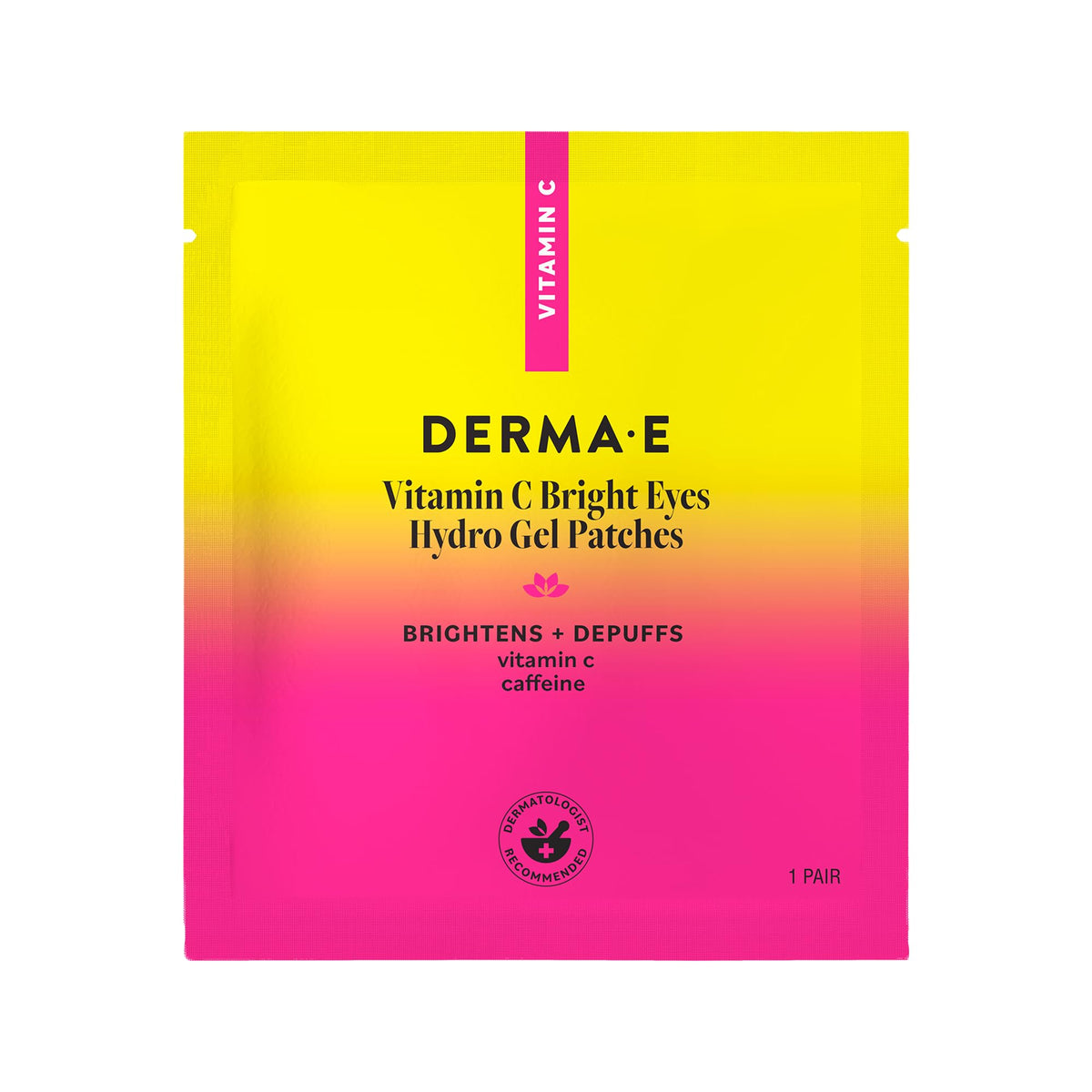 Derma E front packaging showing 5 pairs and product name, promotes quick brightening