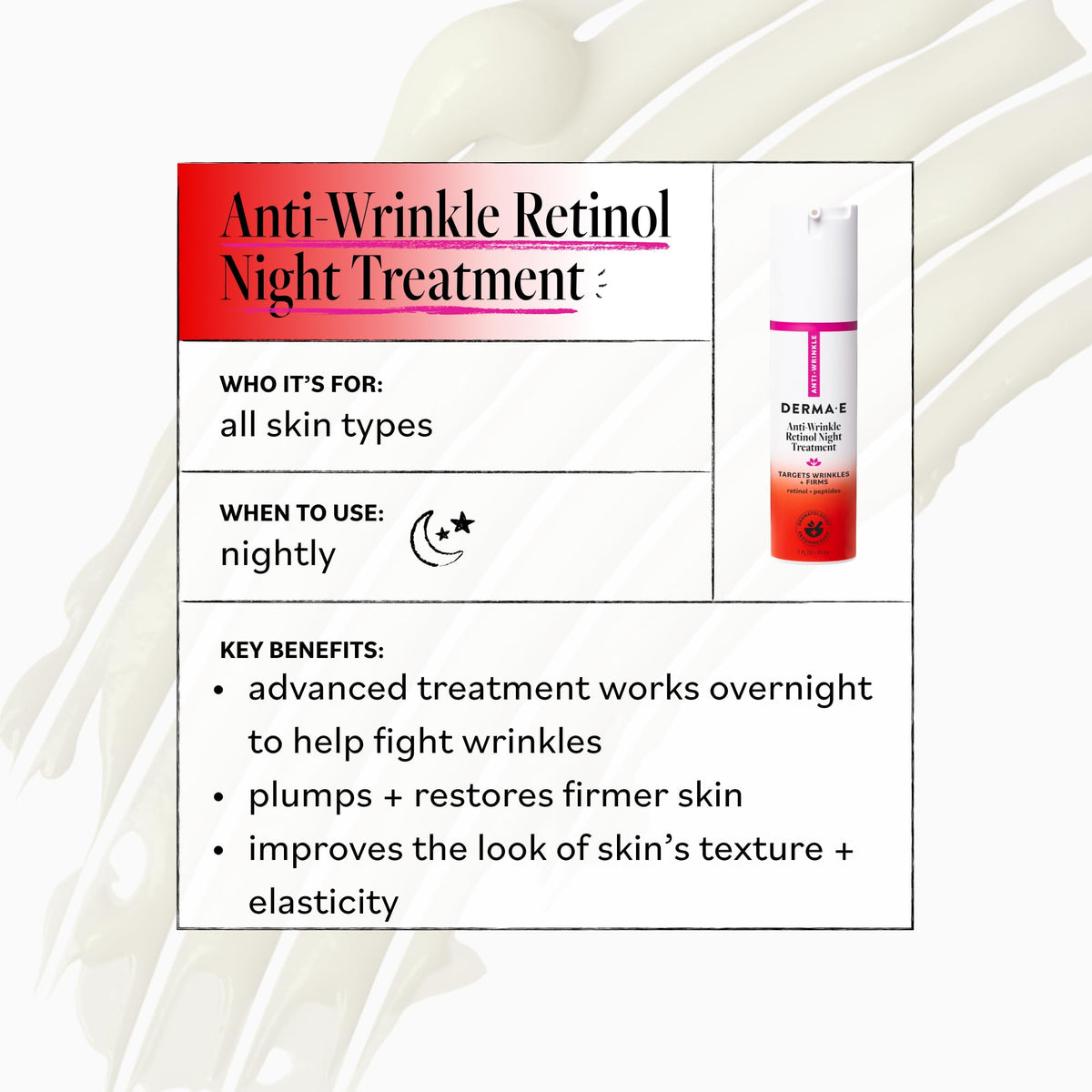 Derma E ingredient label highlighting peptides and niacinamide benefits