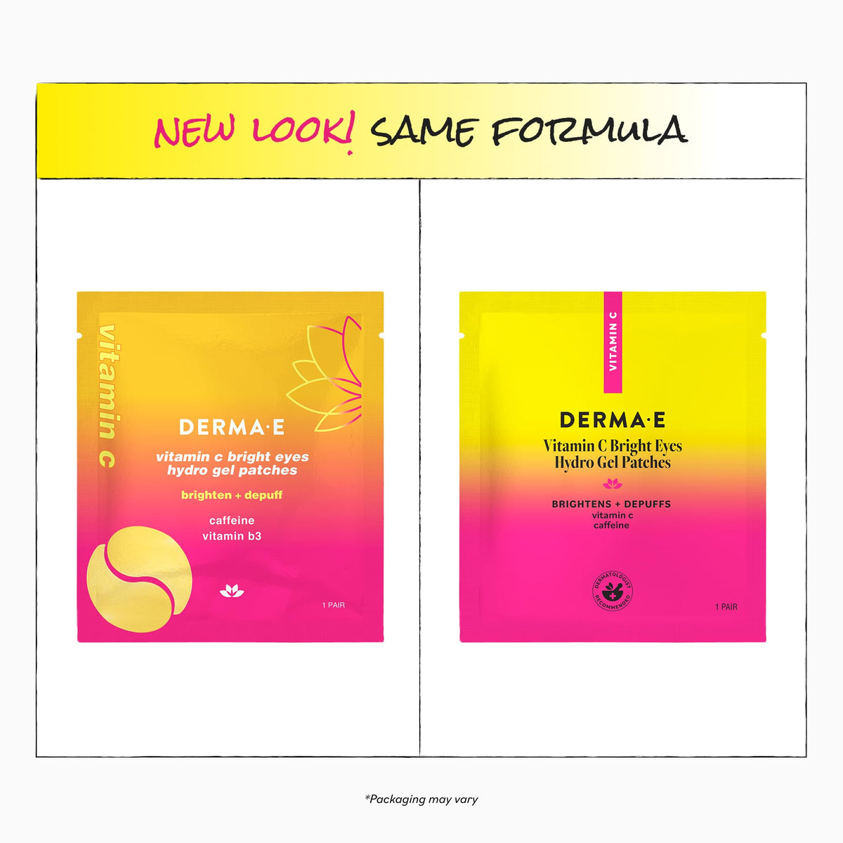 Derma E ingredient visual with vitamin C and B3 emphasizing brightening support