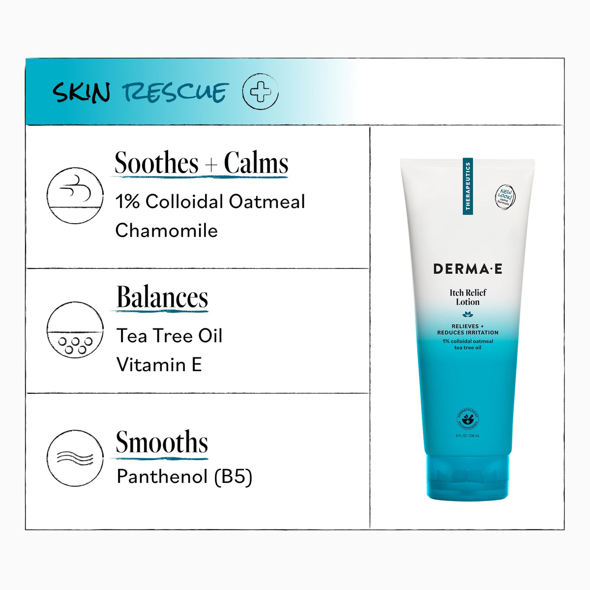 Derma E ingredient label with tea tree and chamomile highlighting natural benefits
