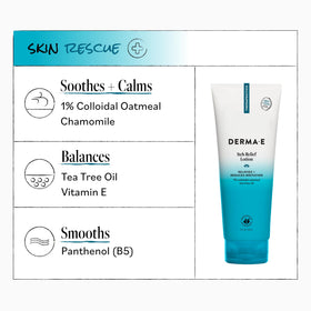 Derma E ingredient label with tea tree and chamomile highlighting natural benefits