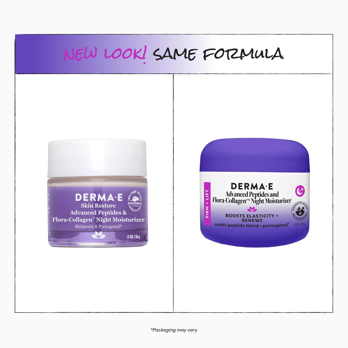 Derma E jar label detail showing ingredients and peptide focus for targeted care benefit