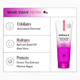 Derma E ingredient label highlighting seaweed and charcoal for pollution defense
