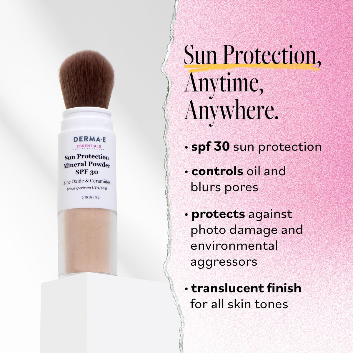 DERMA E brush applicator close-up displaying soft bristles for even application
