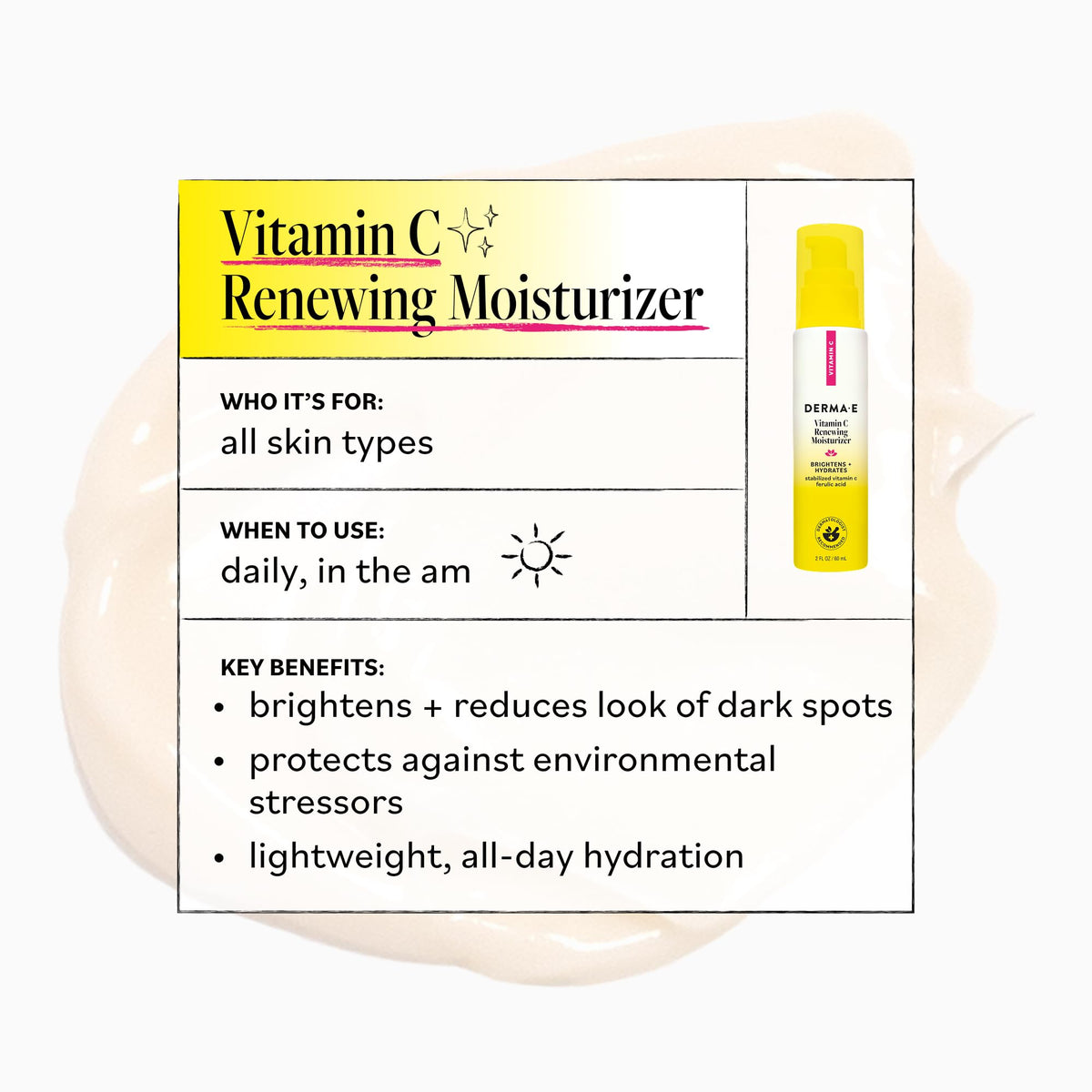 Derma E smooth cream texture close-up displaying hydrating finish