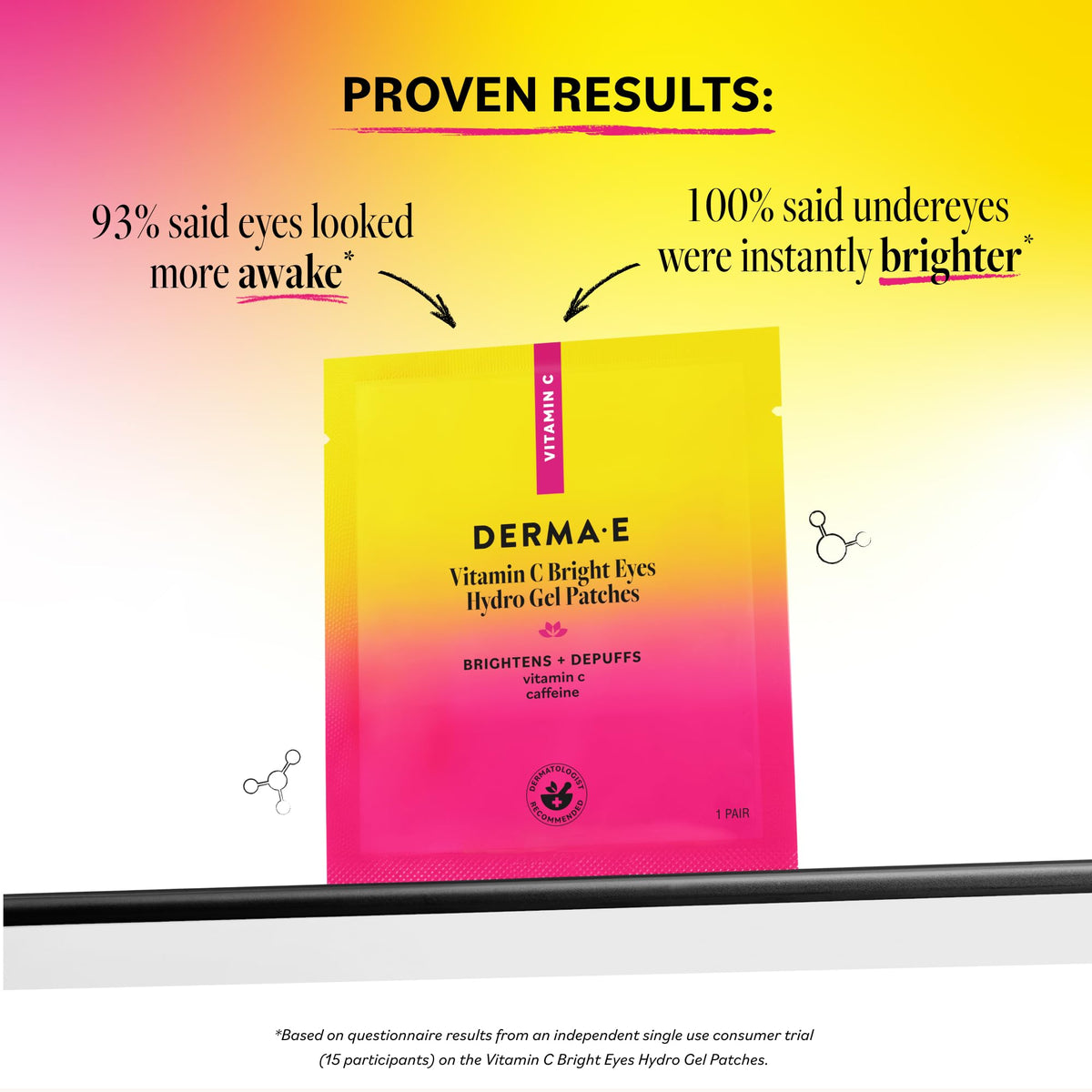 Derma E open pair on fingers illustrating thin hydrogel patches for easy application
