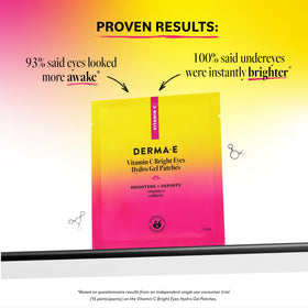 Derma E open pair on fingers illustrating thin hydrogel patches for easy application