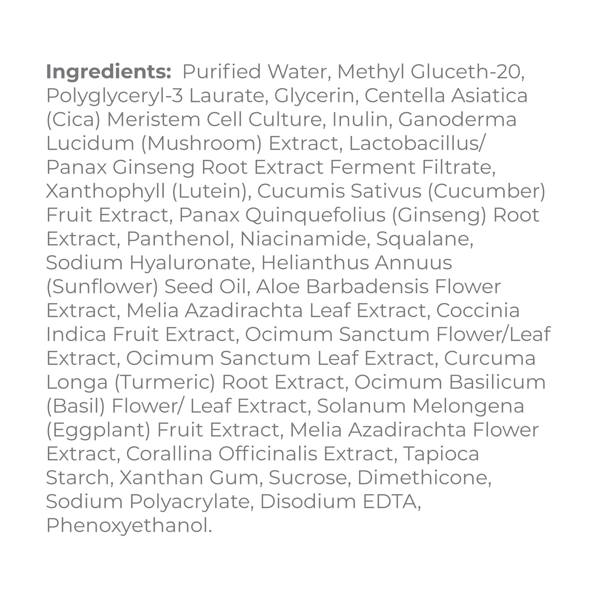Derma E ingredient flatlay featuring prebiotic, fermented ginseng and cica benefits