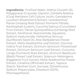 Derma E ingredient flatlay featuring prebiotic, fermented ginseng and cica benefits