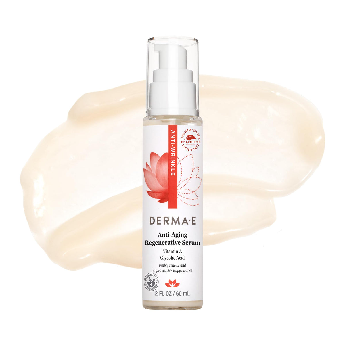 DERMA E recyclable packaging detail emphasizing eco-friendly, cruelty-free formulation