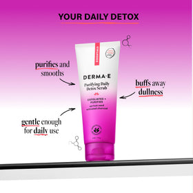 Derma E close-up texture with charcoal and apricot powder reveals gentle exfoliation