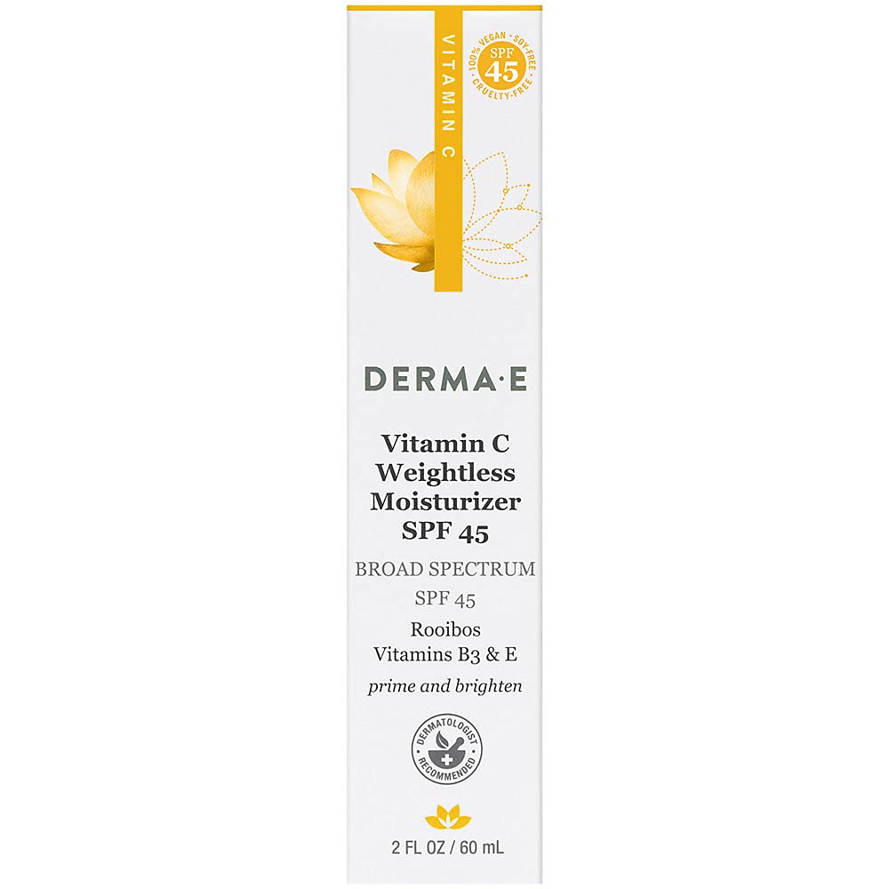 Derma E front packaging showing SPF 45 and brightening benefits