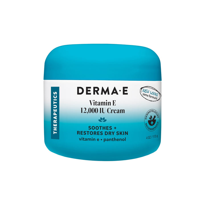 Derma E front view of cream jar showing size and packaging benefit