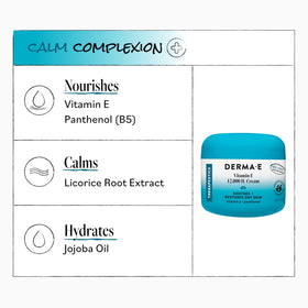 Derma E cream on palm demonstrating easy application and quick hydration