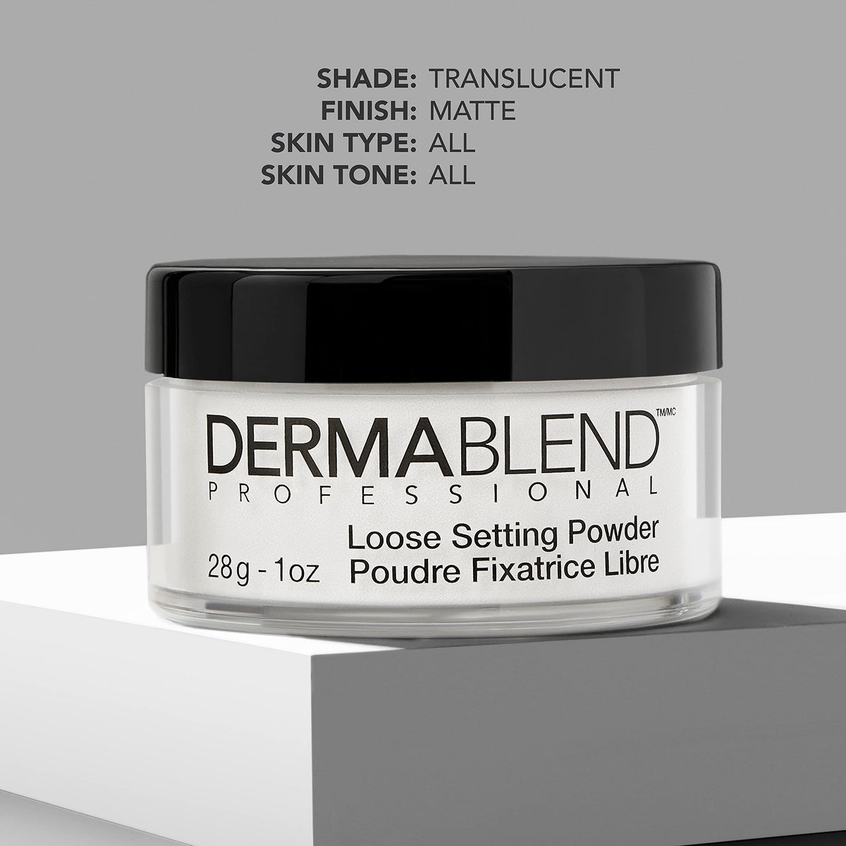 Dermablend jar open with sifter visible for controlled dispensing and mess-free use
