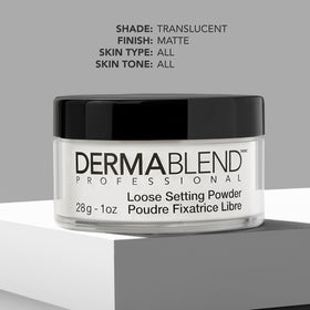 Dermablend jar open with sifter visible for controlled dispensing and mess-free use
