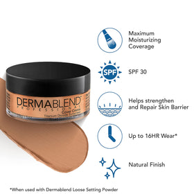Dermablend cover creme applied with spatula to show creamy application ease