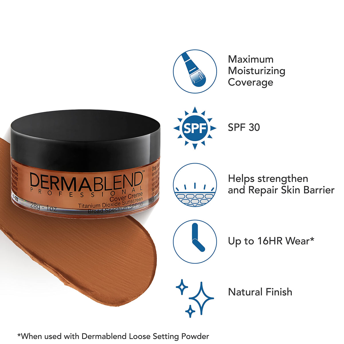 Dermablend open cap with product on applicator for easy coverage