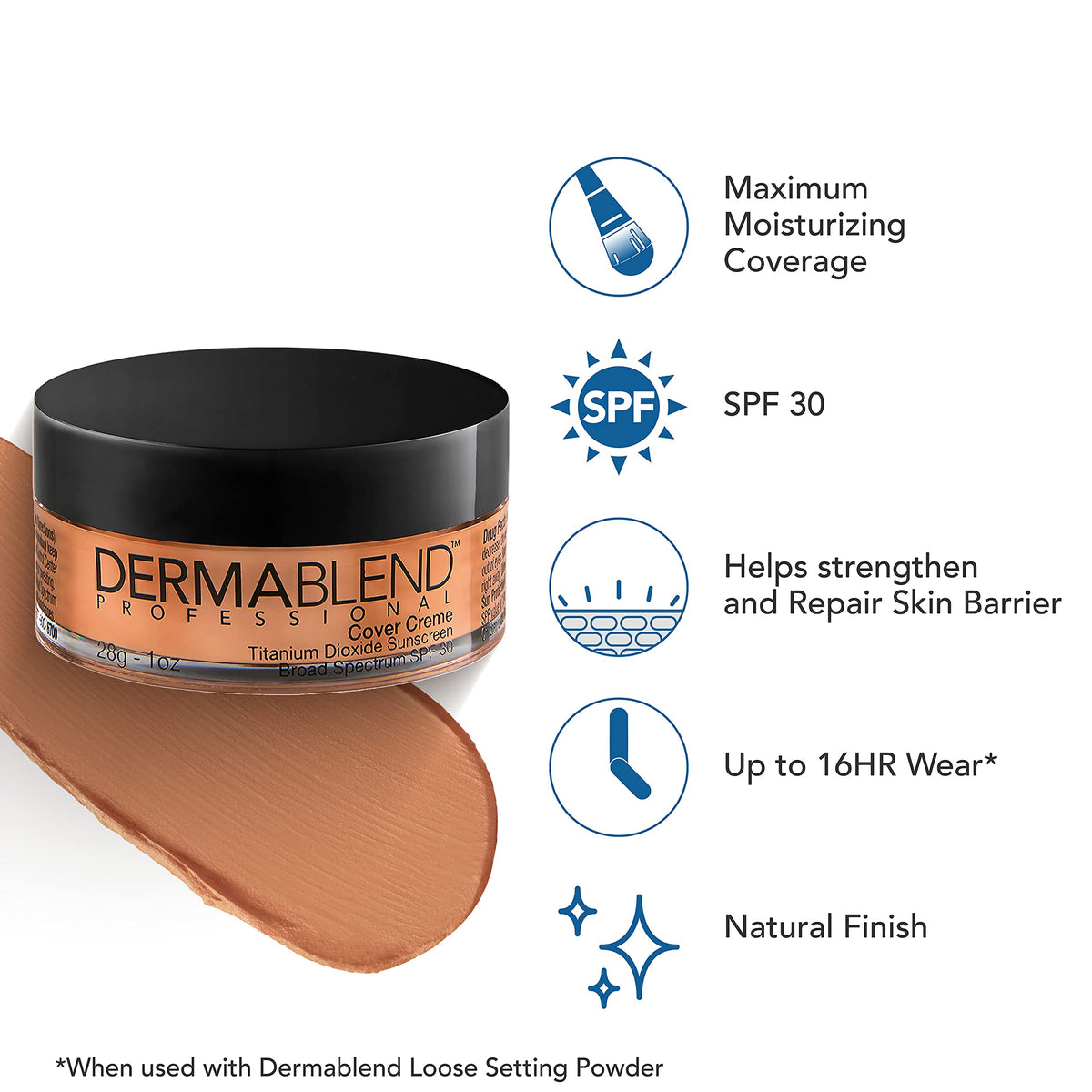 Dermablend Cover Creme swatch on arm showing honey beige shade for true-to-tone match
