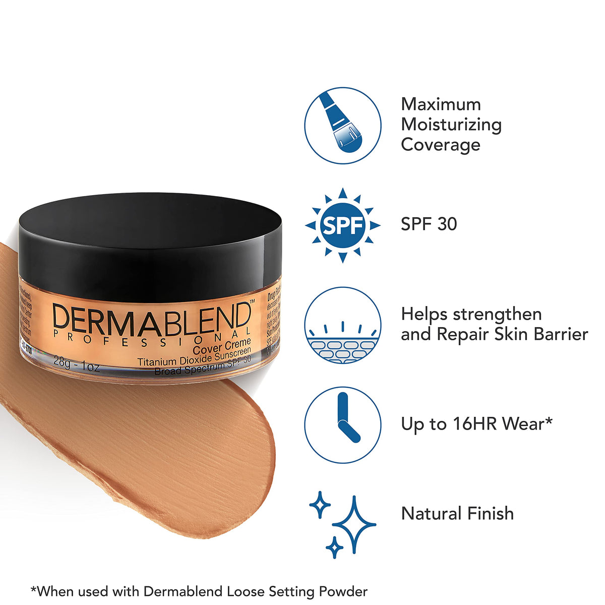 Dermablend cover crème swatch on arm demonstrating high coverage