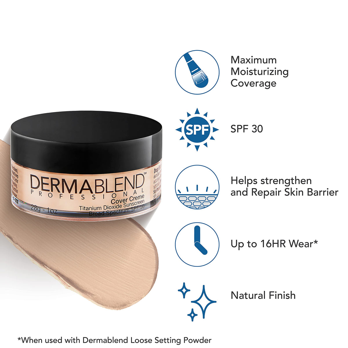 Dermablend swatch of 10C Rose Beige blended on skin for concealment benefit