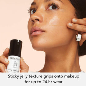 Dermablend primer dabbed on hand demonstrating hydration and smooth finish