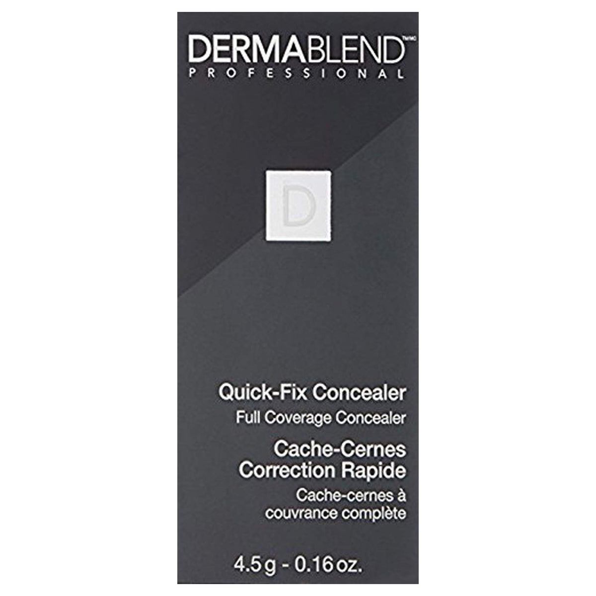 Dermablend product label close-up showing ingredient and safety icons