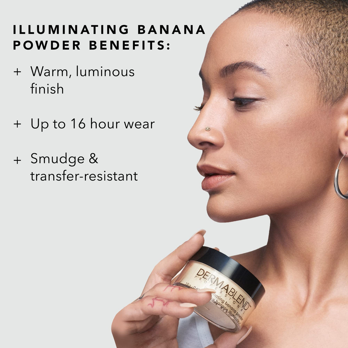 Dermablend powder in makeup bag lifestyle shot, conveying everyday convenience
