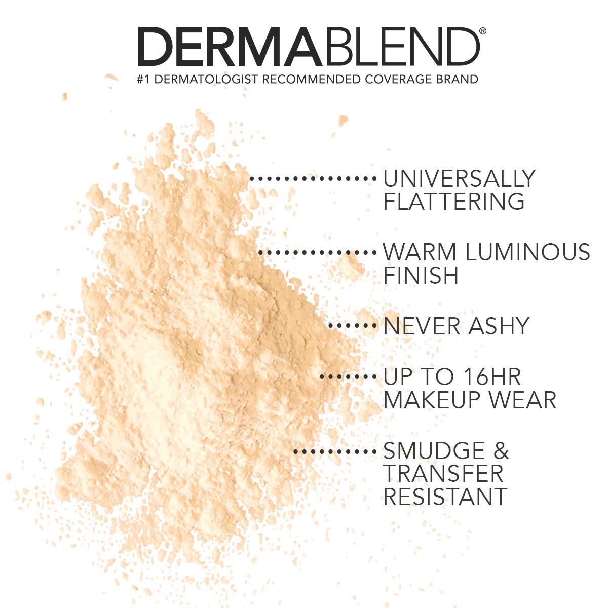 Dermablend loose powder open sifter top view, demonstrating easy dispensing benefit
