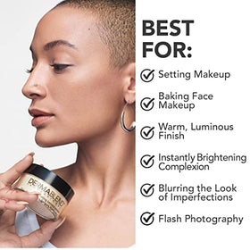 Dermablend powder application under-eye with brush, showing brightening effect