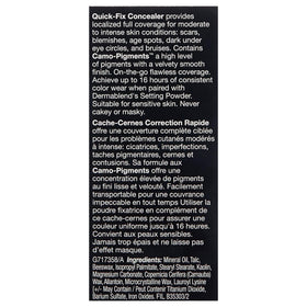 Dermablend label close-up highlighting ingredients and safety standards