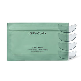 Dermaclara front packaging showing four reusable silicone patches benefit: travel friendly