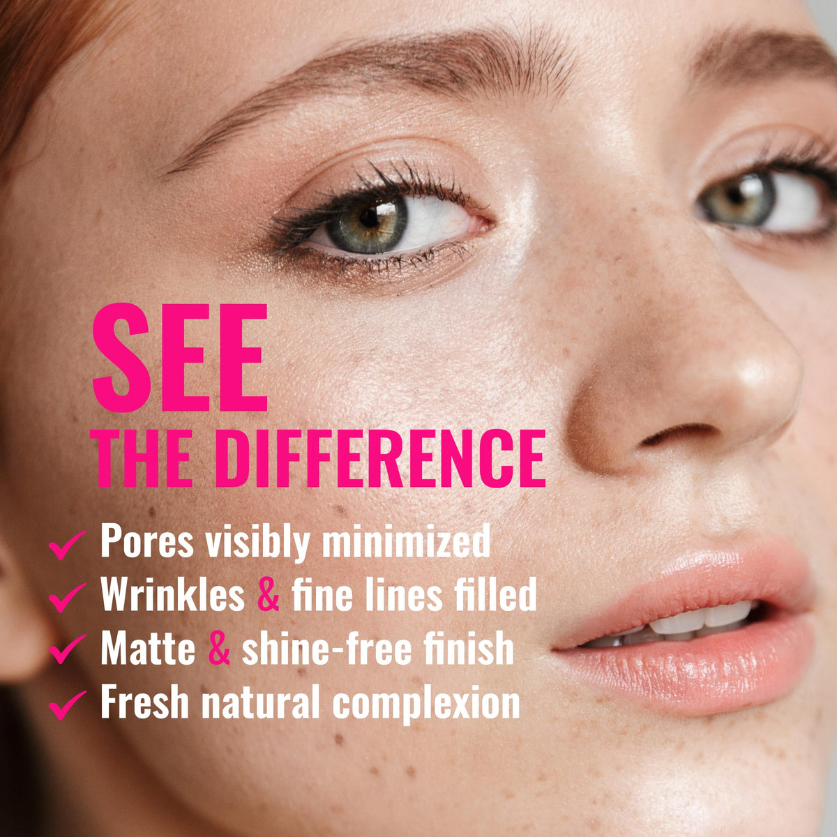Dermacol before and after application demonstrating reduced pores and smoother skin