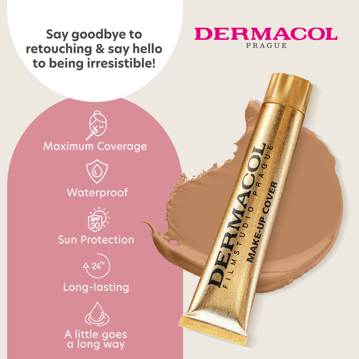 Dermacol application with sponge demonstrating blendability and natural result benefit