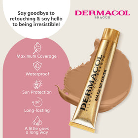 Dermacol application with sponge demonstrating blendability and natural result benefit