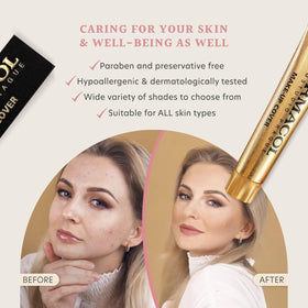 Dermacol before and after half-face image showing dramatic concealment results